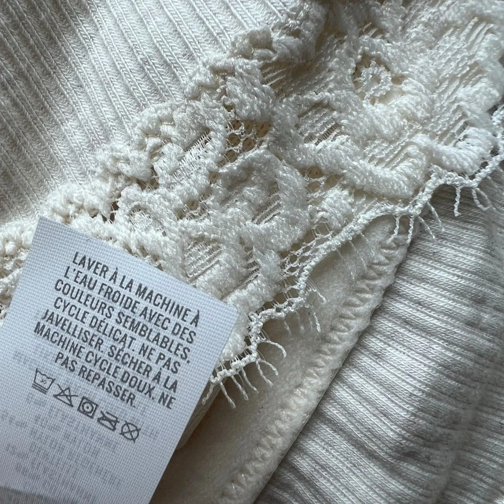 Aerie Ribbed Lace Trim Bralette Cream Wireless Longline XL 069-2694-3329 NWOT